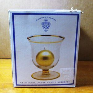 Windham Gardens Glass Hurricane Ball Candle Holder Set NOS